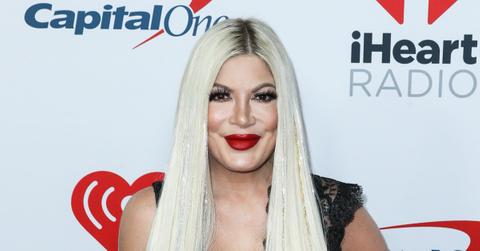 tori spelling crop top fishnets birthday photos