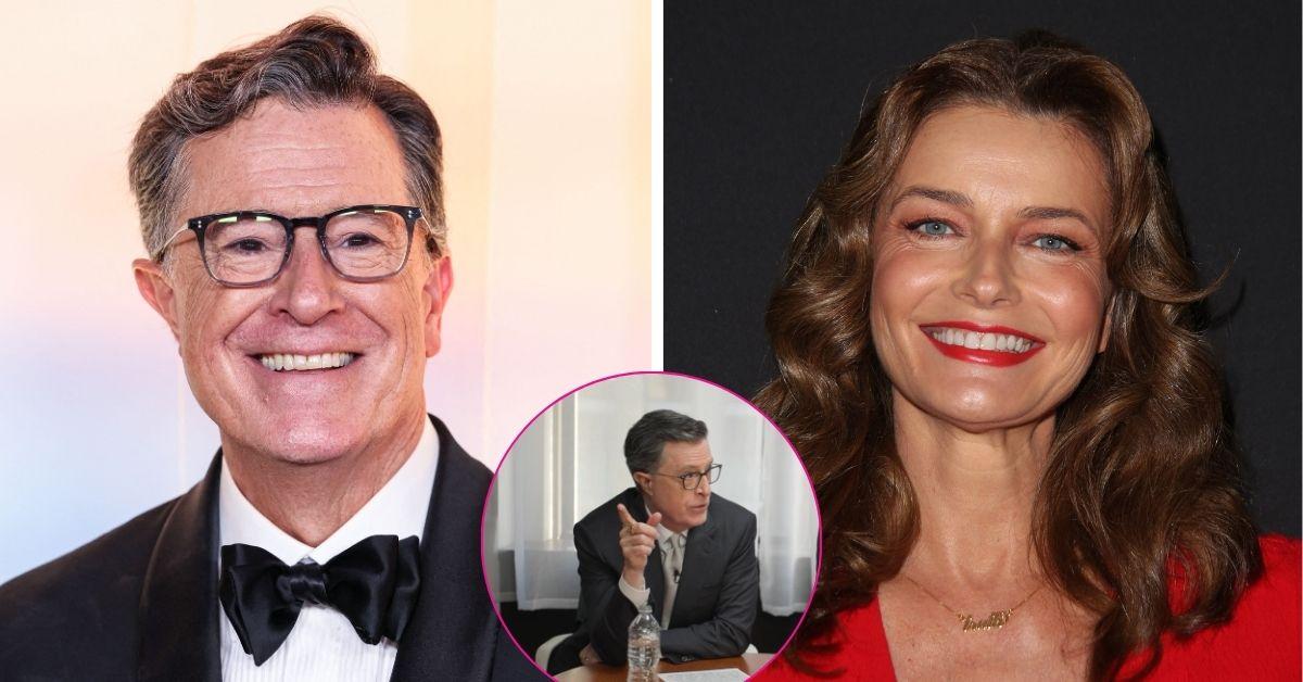 split photo of Stephen Colbert & Paulina Porizkova