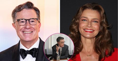 split photo of Stephen Colbert & Paulina Porizkova