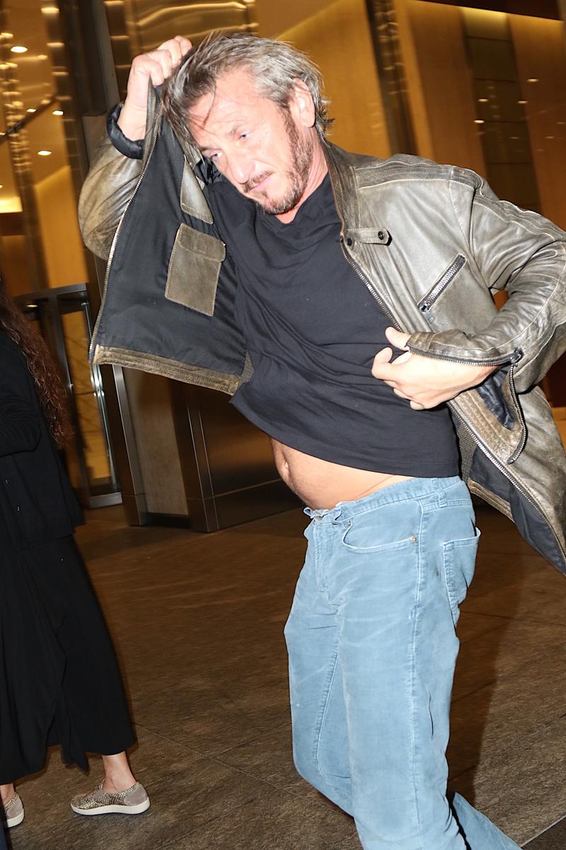 Sean Penn was seen having a smoke break outside Nobu restaurant