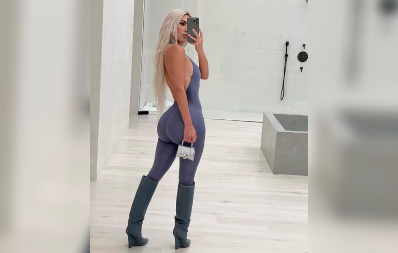 Kim Kardashian Wears Tight-Fitting Gray Jumpsuit — Kim K Makes First  Appearance After Kanye's SNL Performance