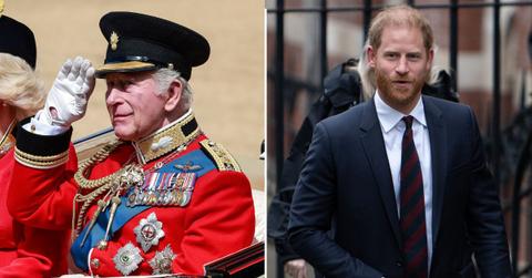 Split photo of King Charles and Prince Harry