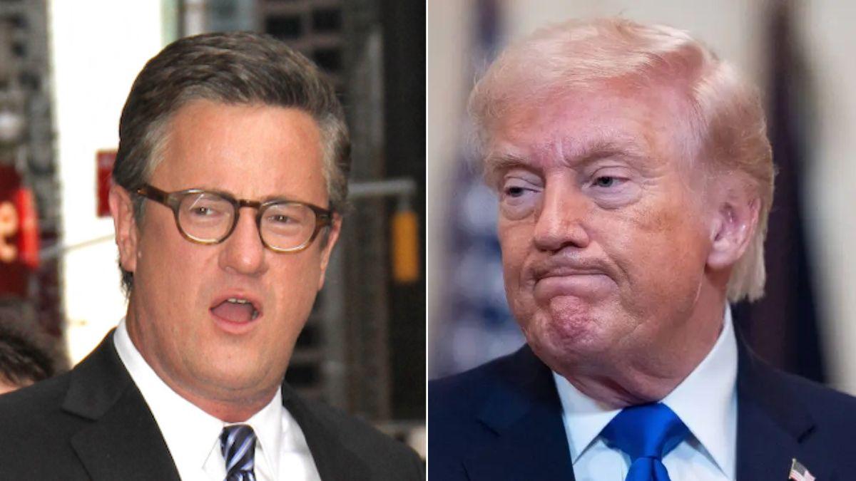 Split photo of Joe Scarborough and Donald Trump.