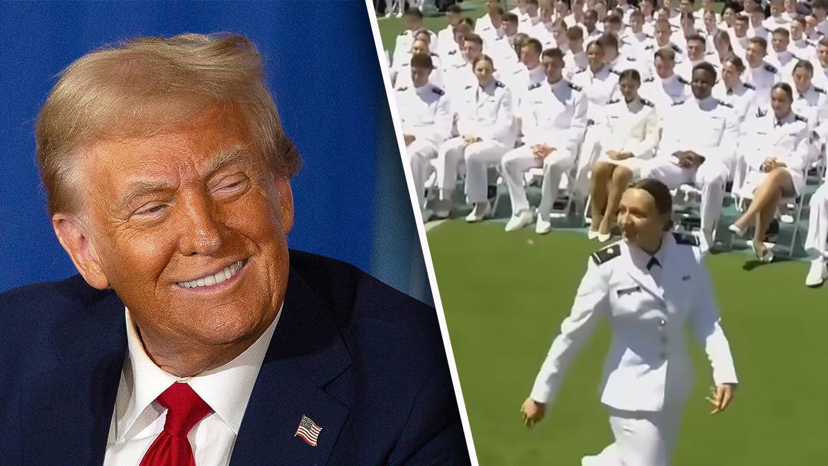Composite photo of Donald Trump and U.S. Coast Guard academy president Class President Savannah Riera. 