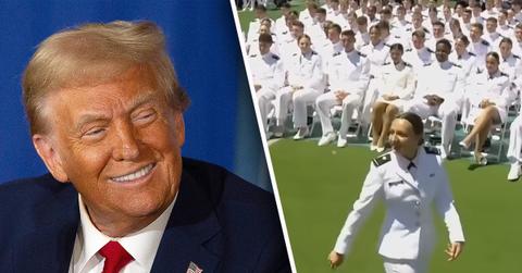 Composite photo of Donald Trump and U.S. Coast Guard academy president Class President Savannah Riera.