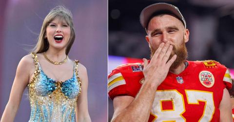 Photo of Taylor Swift and picture of Travis Kelce.