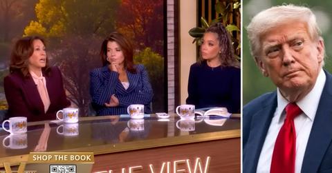 Photo of Kamala Harris, Ana Navarro and Sunny Hostin on The View' and a photo of Donald Trump.