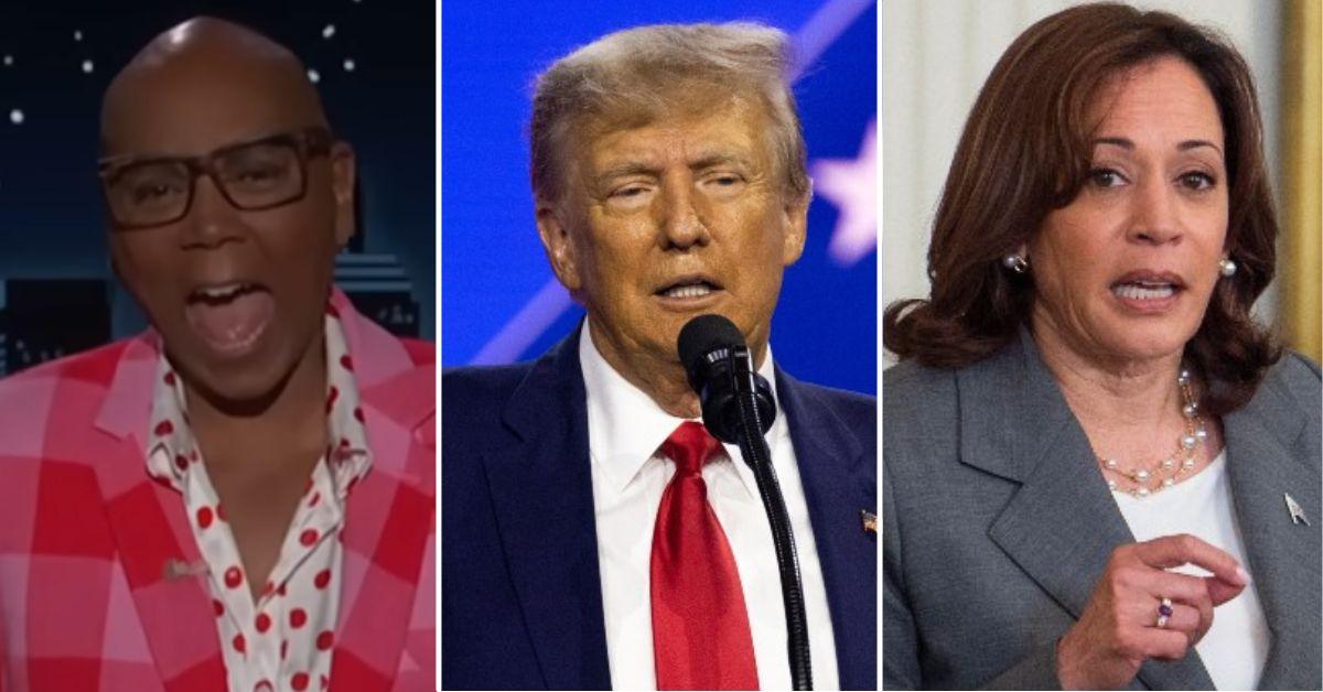 Composite photo of RuPaul, Donald Trump and Kamala Harris.