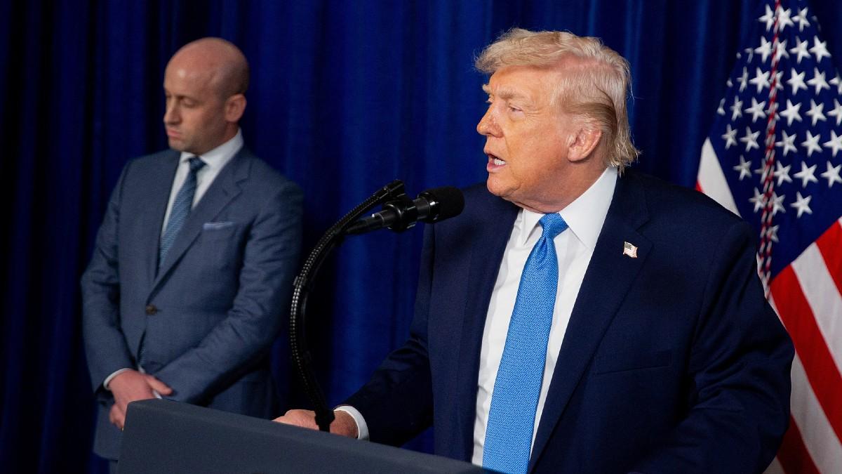 image of Stephen Miller was seen sighing in an awkward moment. 