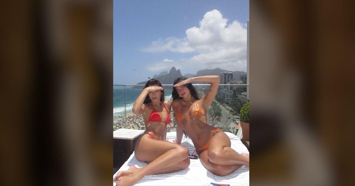 image of Dua Lipa and her sister Rina rocked colorful two-pieces in Rio.