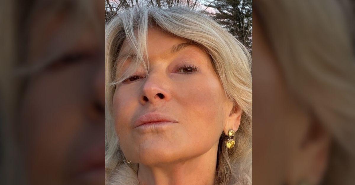 image of Martha Stewart showed off her glowing, wrinkle-free skin in a close-up selfie.