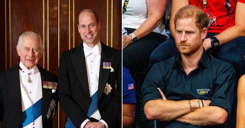 image split of Prince William, king Charles and prince harry