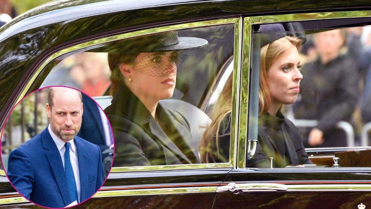 Split photo of Prince William, Princesses Eugenie and Beatrice.