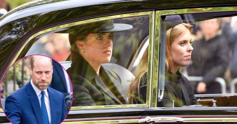 Split photo of Prince William, Princesses Eugenie and Beatrice.