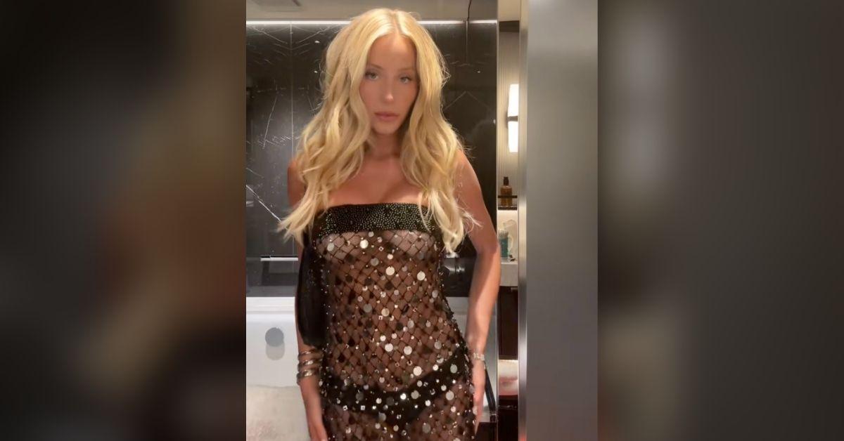 alix earle shows off major skin racy mesh see through dress