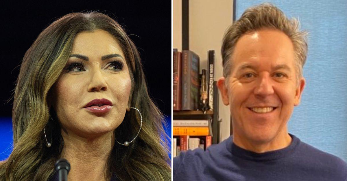 Composite photo of Kristi Noem and Fox News host Greg Gutfeld.