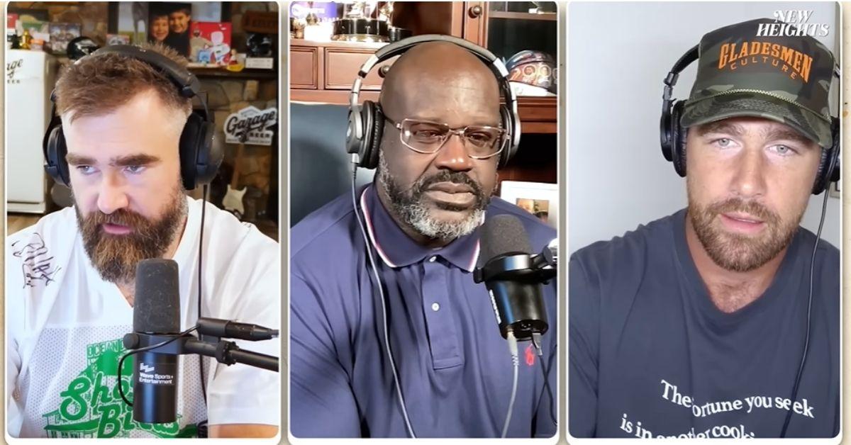 Screengrab of Shaquille O'Neal, Travis Kelce and Jason Kelce