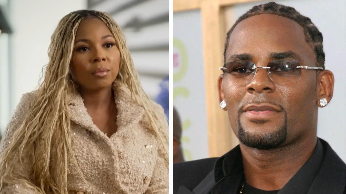 split photo of r.kelly and reshona landfair