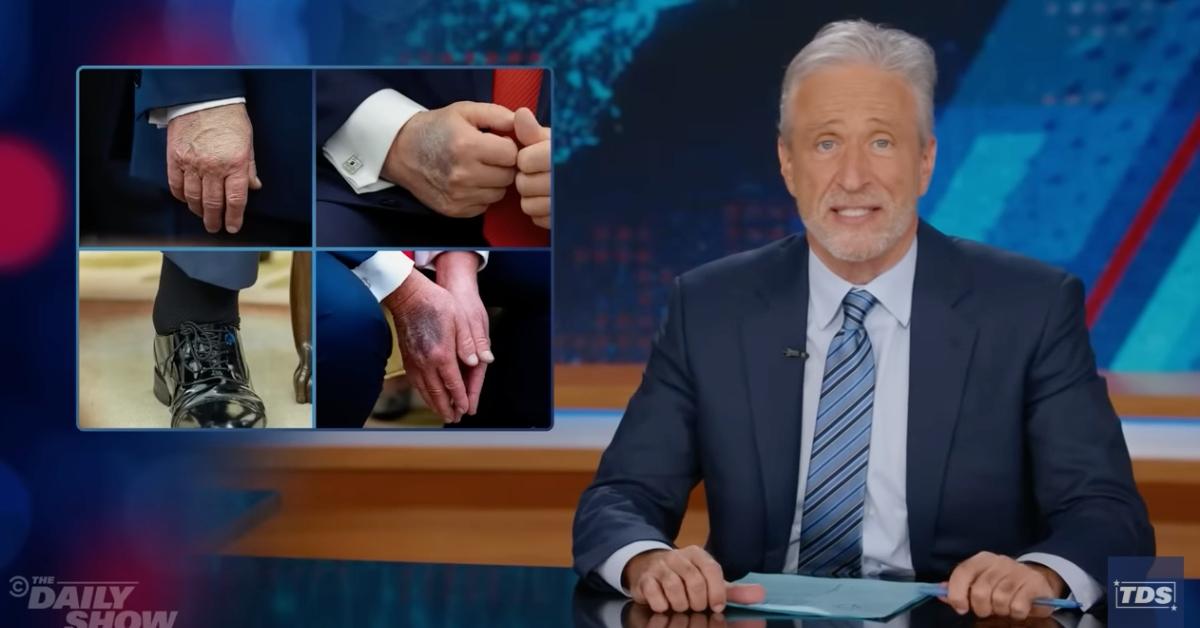 Photo of Jon Stewart joked Donald Trump has 'the broken down, inbred body of a king' while discussing the No Kings rallies.