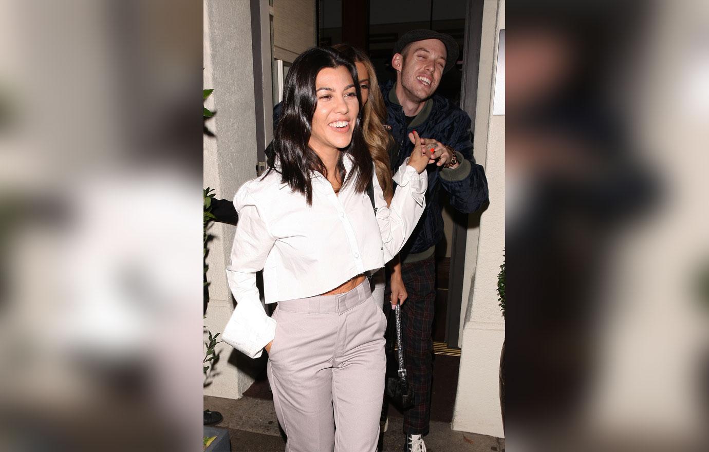 Kourtney Kardashian, Larsa Pippen and Harry Hudson are all smiles as they are seen leaving from Madeo Restaurant after having  dinner