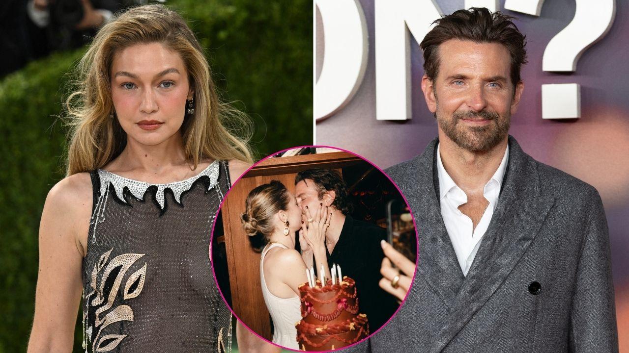 Split photo of Gigi Hadid and Bradley Cooper