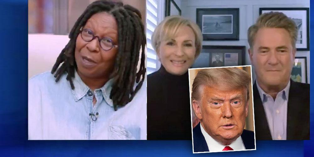 Screen grab of THE VIEW Whoopi Goldberg with guest Morning Joe,inset of Donald Trump