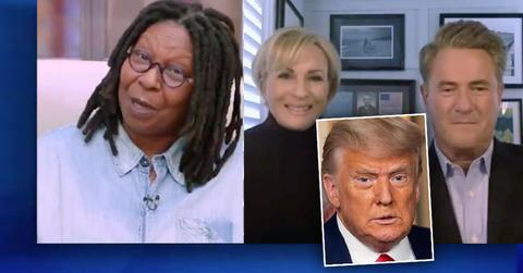 Screen grab of THE VIEW Whoopi Goldberg with guest Morning Joe,inset of Donald Trump