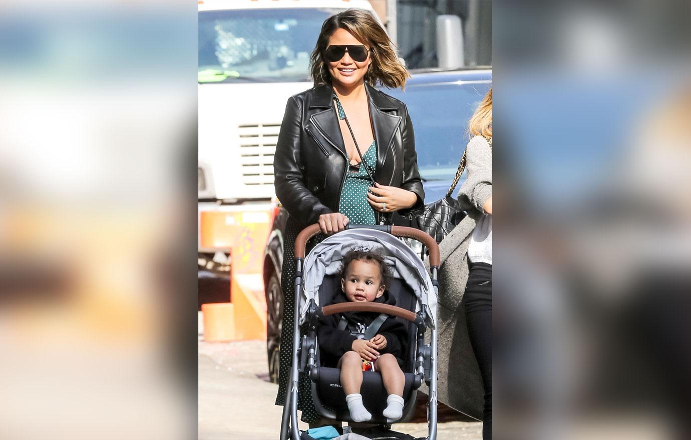 Chrissy Teigen goes shopping with Luna after having lunch at Lure in Soho