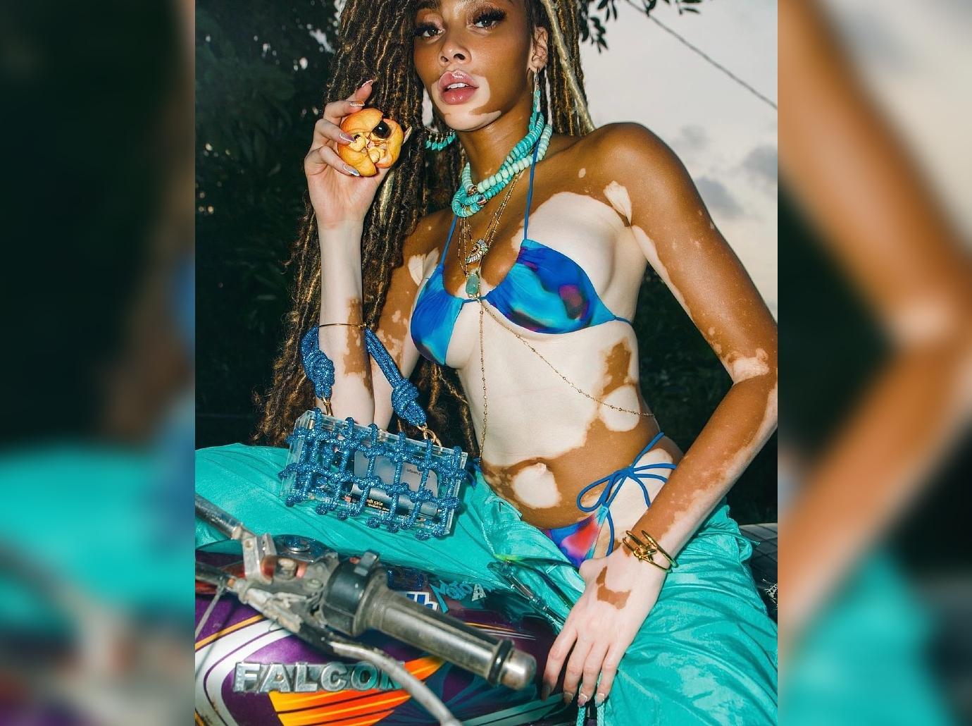 winnie harlow blue bikini cargo trousers jamaica shop