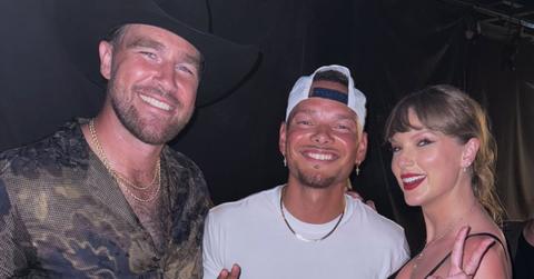 Photo of Travis Kelce, Kane Brown and Taylor Swift