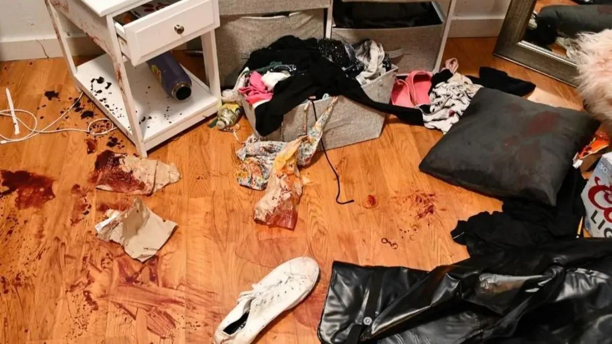 image of One room can be seen with blood smeared on the floor.