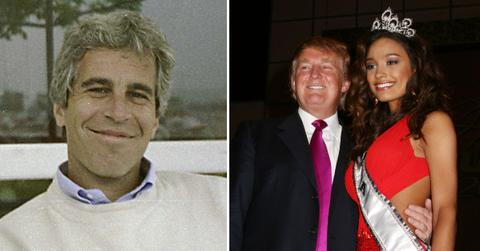 Photo of Jeffrey Epstein; picture of Donald Trump and model.