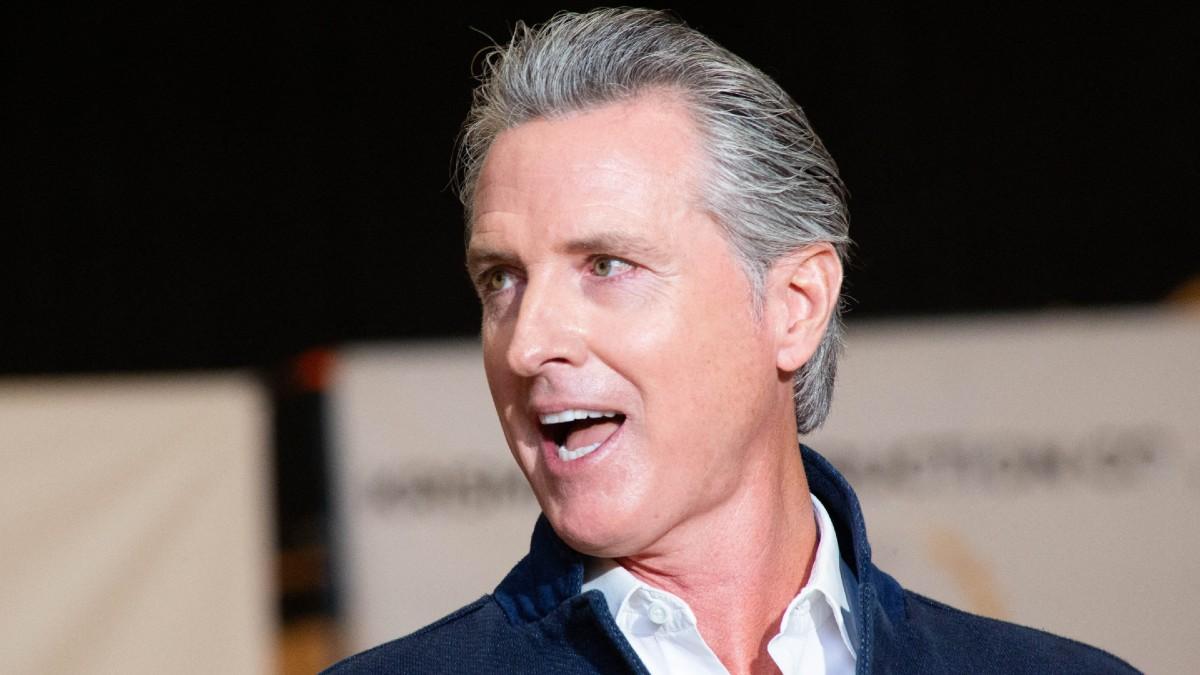 image of Gavin Newsom teared into Kristi Noem's exit with an 'In Memoriam' video. 