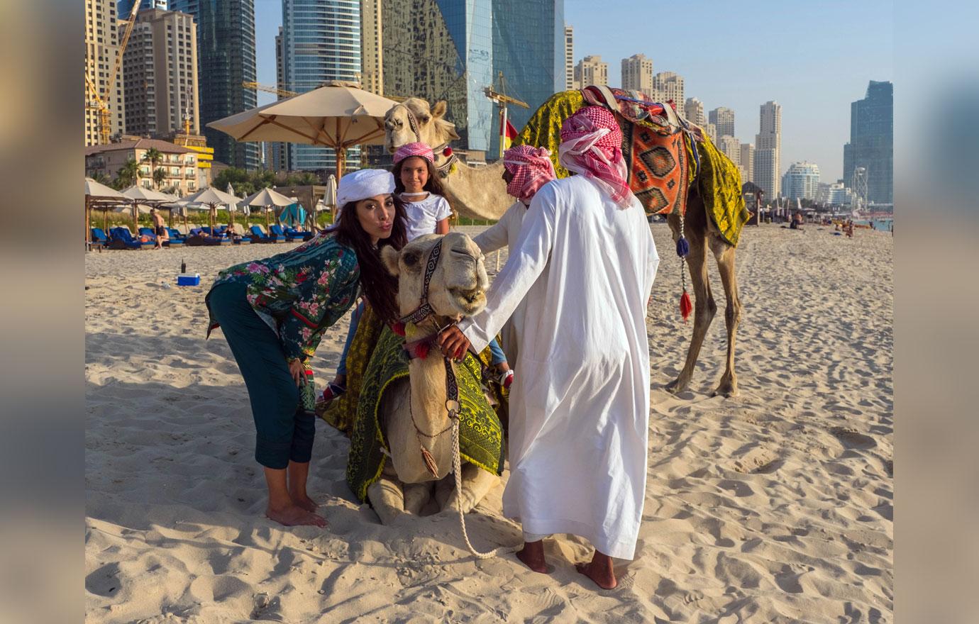 EXCLUSIVE: Farrah Abraham and her daughter Sophia living it up in Dubai, Farrah and her daughter ventured out for a camel ride before relaxing at the pool at Pallazo Versace Hotel