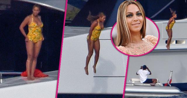 beyonce jumping off a yacht