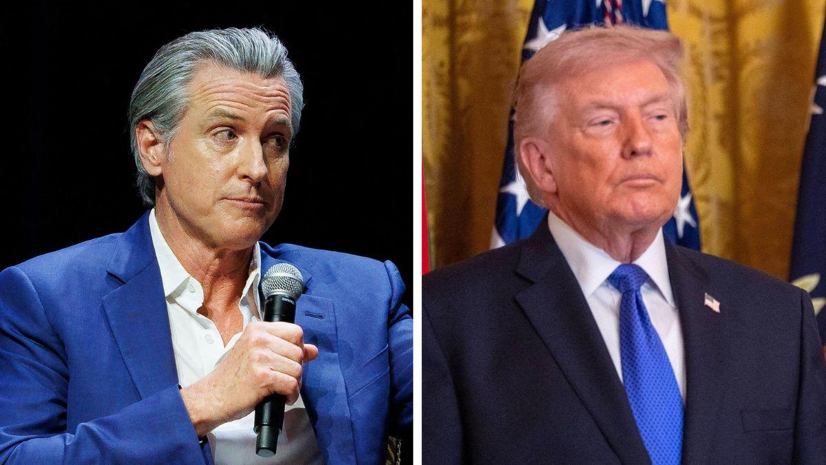 split photo of gavin newsom and donald trump