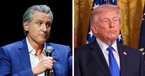 split photo of gavin newsom and donald trump