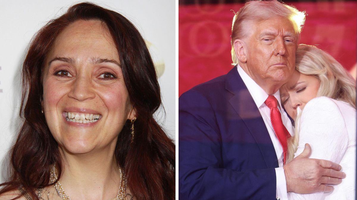 split photo of vivian kubrick and donald trump with erika kirk