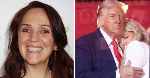 split photo of vivian kubrick and donald trump with erika kirk