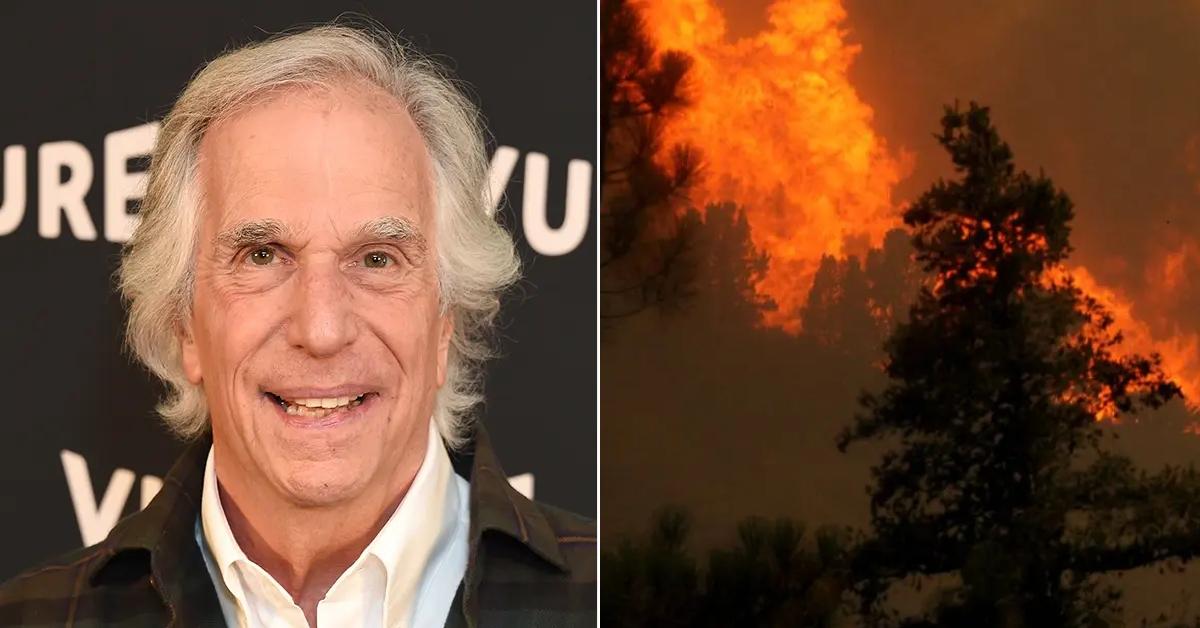 Photo of Henry Winkler and an image of the L.A. wildfires.