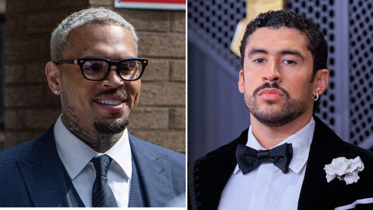split image of Chris Brown and Bad Bunny