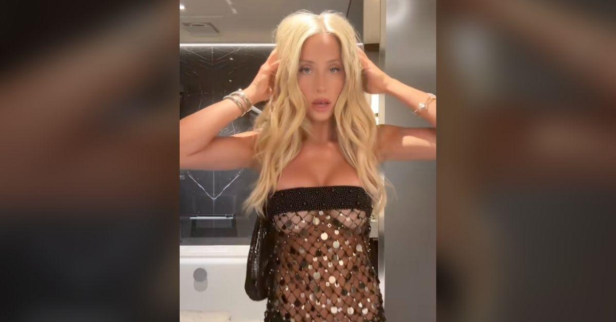 alix earle shows off major skin racy mesh see through dress