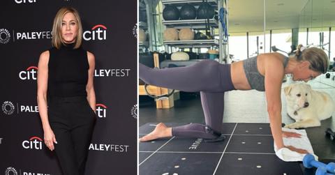 Photo of Jennifer Aniston and an image of the actress exercising.