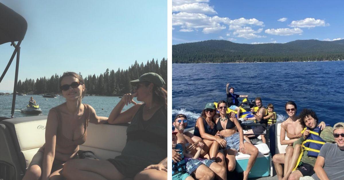 image of Selena Gomez wore a brown bikini on a boat.