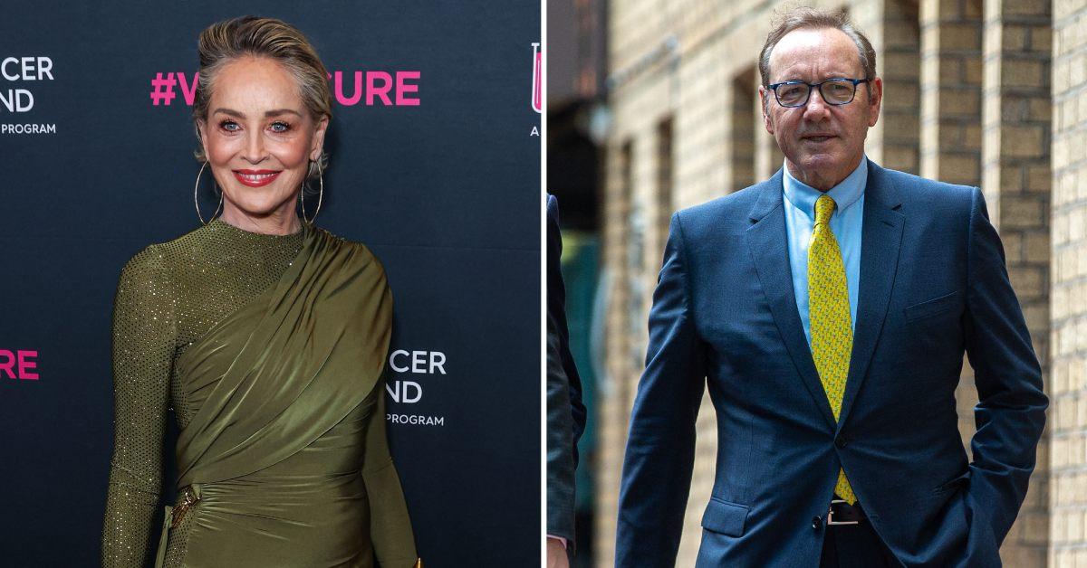 A photo of Sharon Stone and a photo of Kevin Spacey.