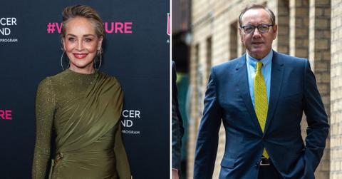 A photo of Sharon Stone and a photo of Kevin Spacey.
