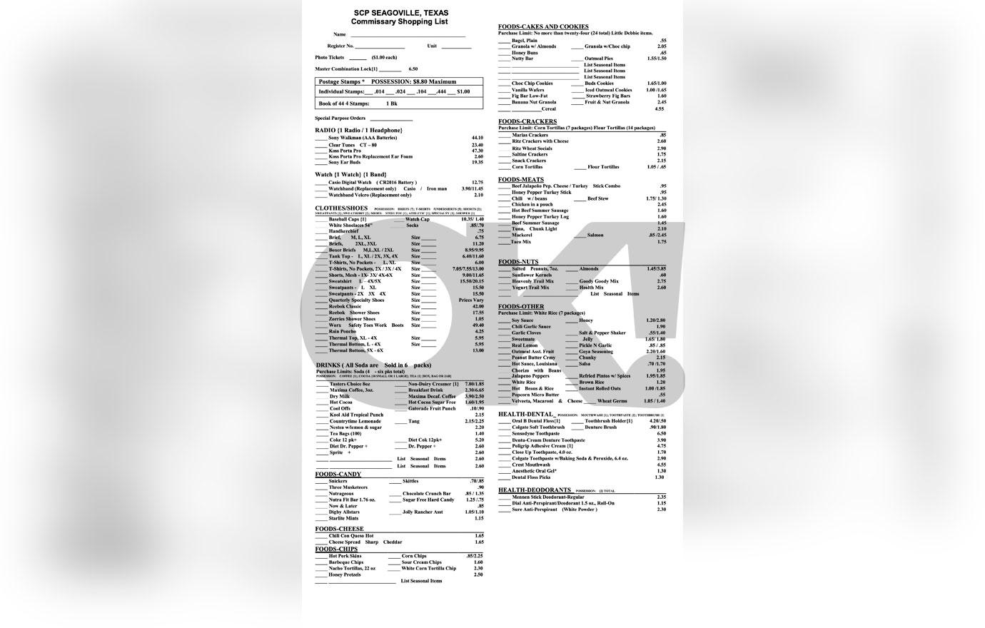 josh duggars commissary shopping list prison reeboks