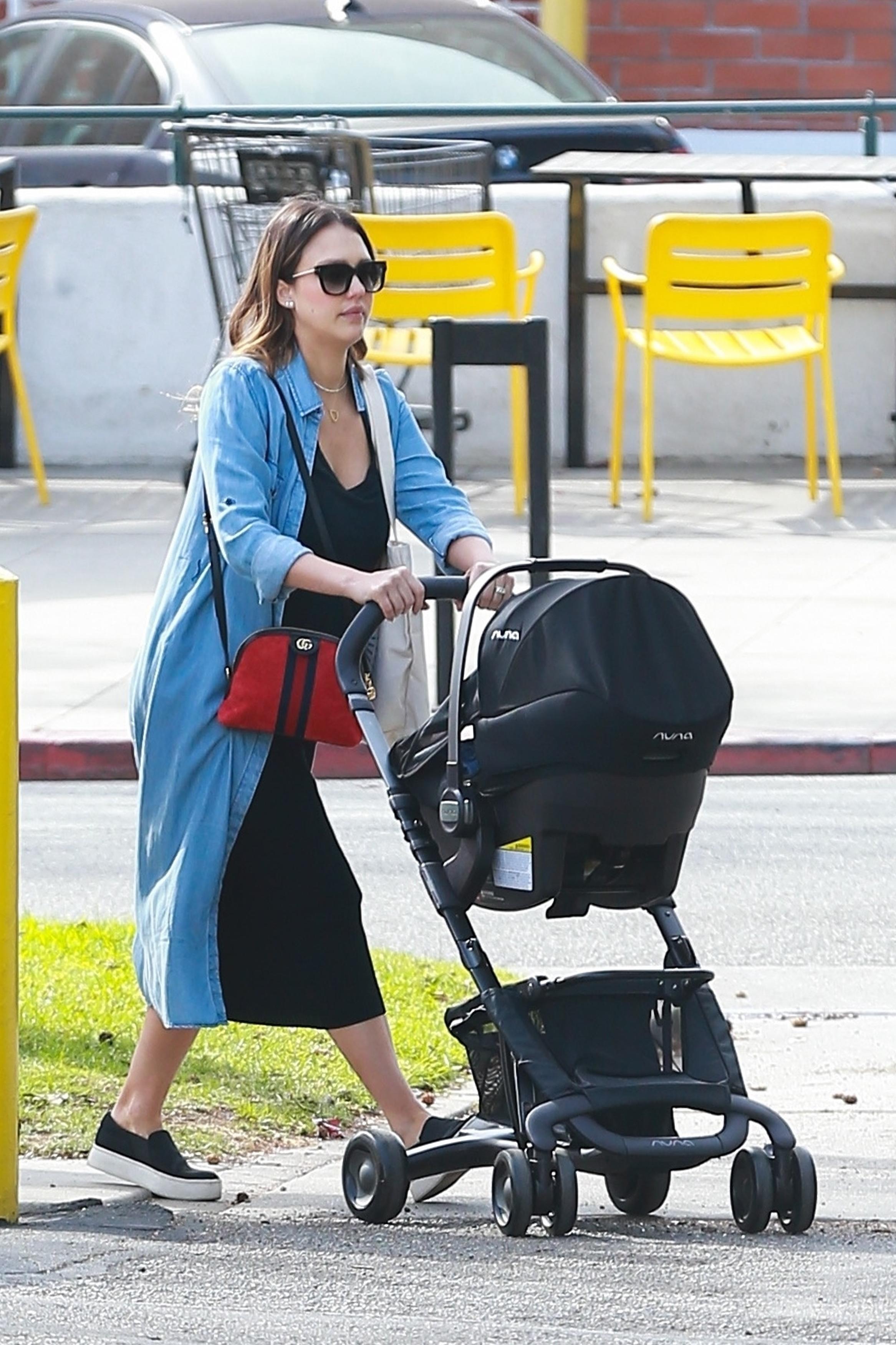 *EXCLUSIVE* Jessica Alba takes her new baby son Hayes Alba to the spa