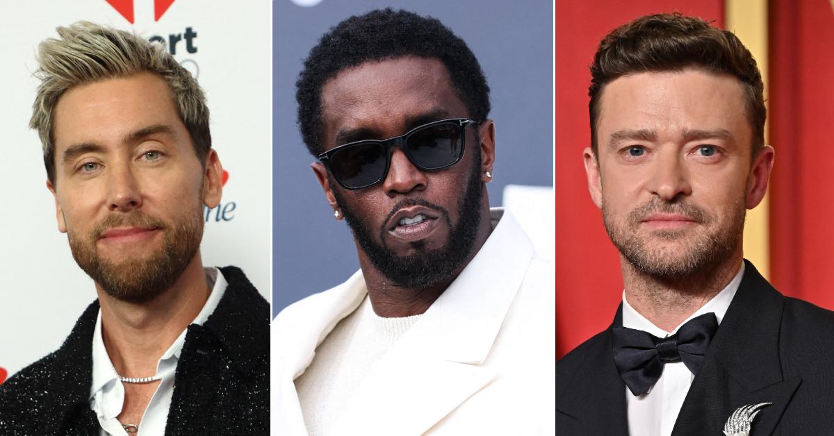 Photos of Lance Bass, Sean 'Diddy' Combs and Justin Timberlake.