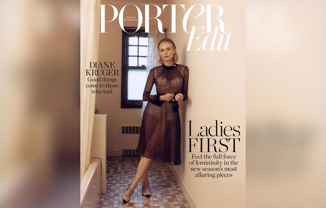 COVER_Diane Kruger wears dress and pumps Prada; bra and briefs Dolce &#038; Gabbana. Photographed by Benjamin Vnuk for PorterEdit